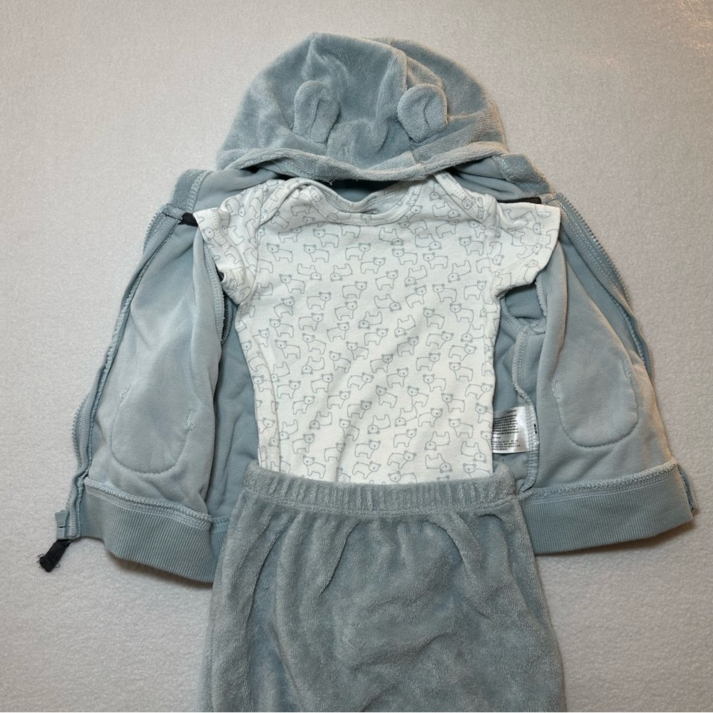 Carter's Baby Boy Outfit Bundle 3M Blue Animal Theme Hoodie Zip Up 4 Piece - Picture 3 of 9